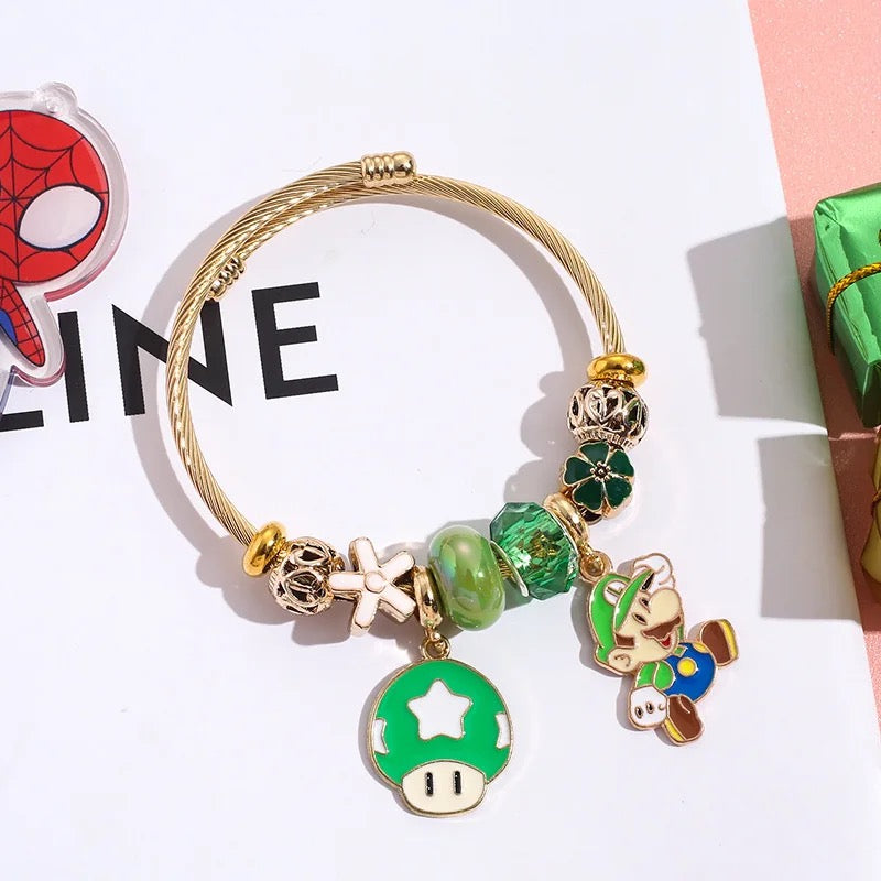 Stainless Steel Mario & Luigi Mushroom Charm Bracelet