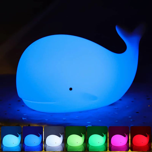 Adorable Squishy Silicone Animal Night Light (Chubby Whale)