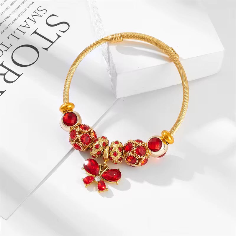 Stainless Steel Red Zircon Charm Bracelets (Adjustable)