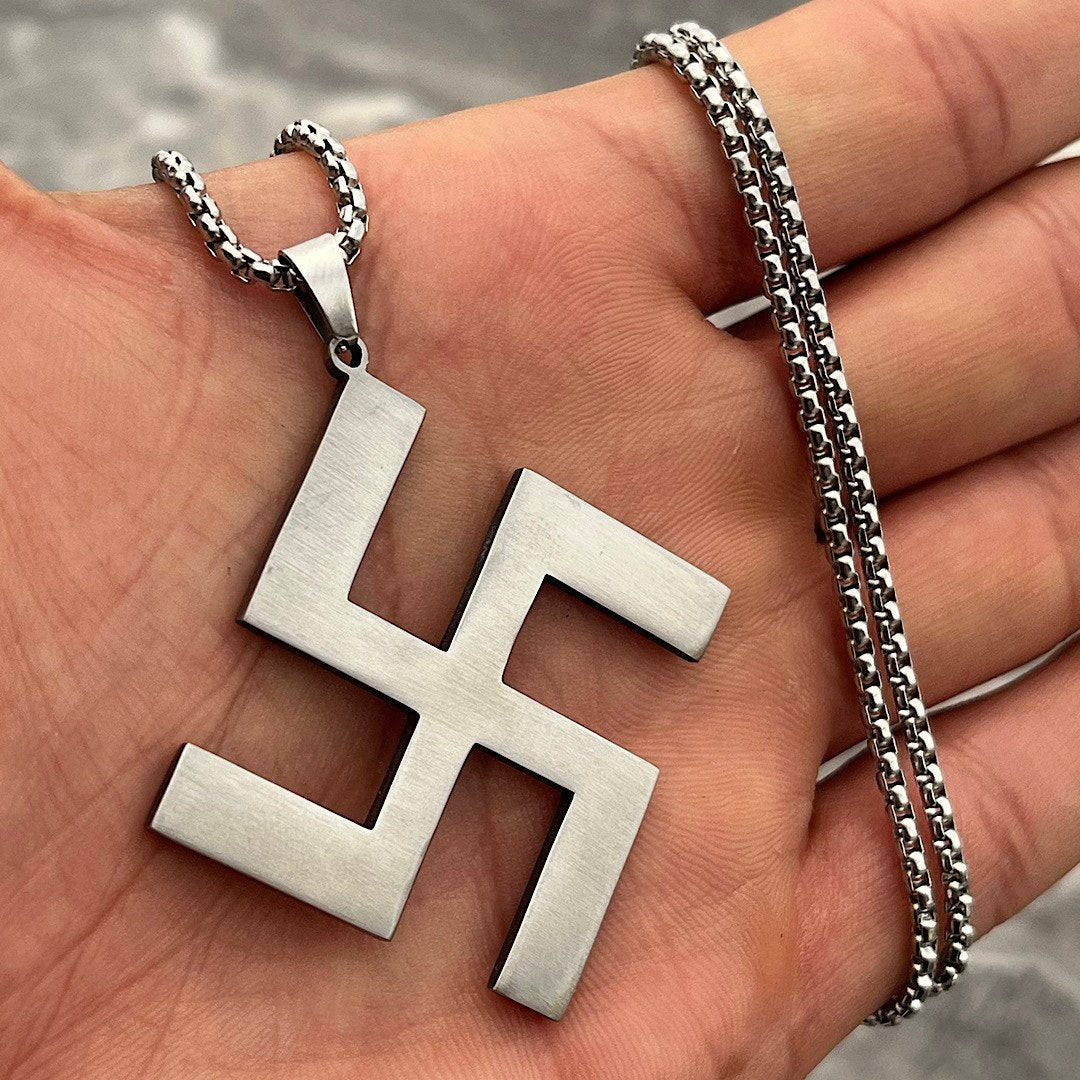 Stainless Steel Hindu Religious Swastika Symbol Necklace.