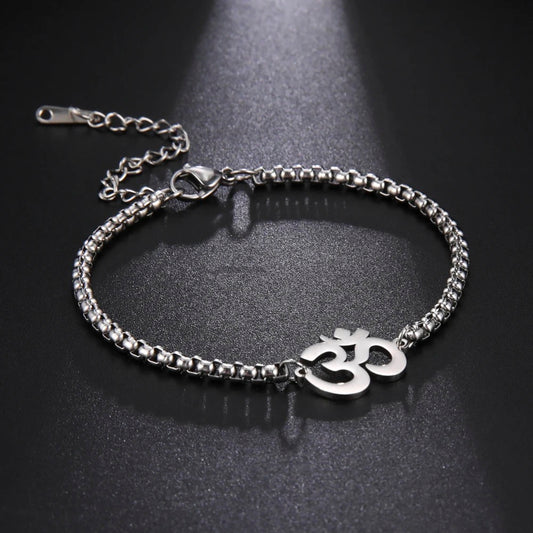 Stainless Steel Hindu âOMâ Symbol Adjustable Bracelet