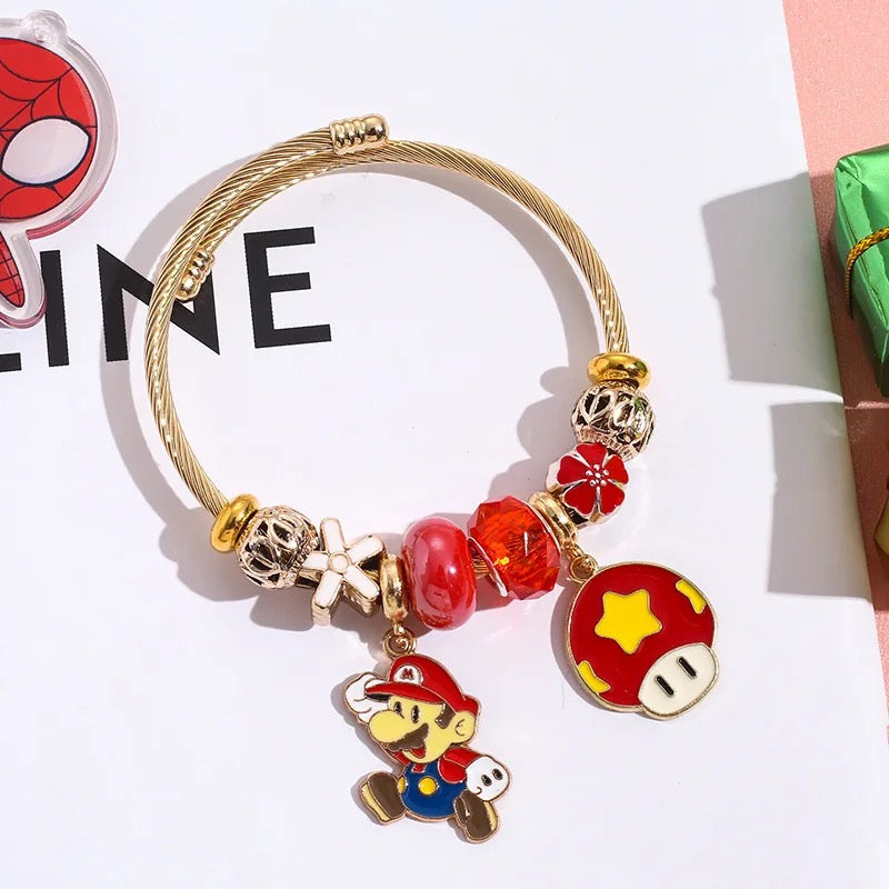 Stainless Steel Mario & Luigi Mushroom Charm Bracelet