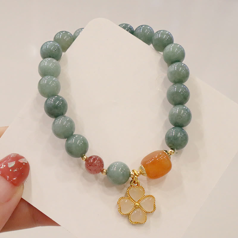 Jade Four Leaf Clover Prosperity Charm Bracelet (8mm)