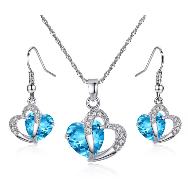 Blue Zirconia Stone Heart Set