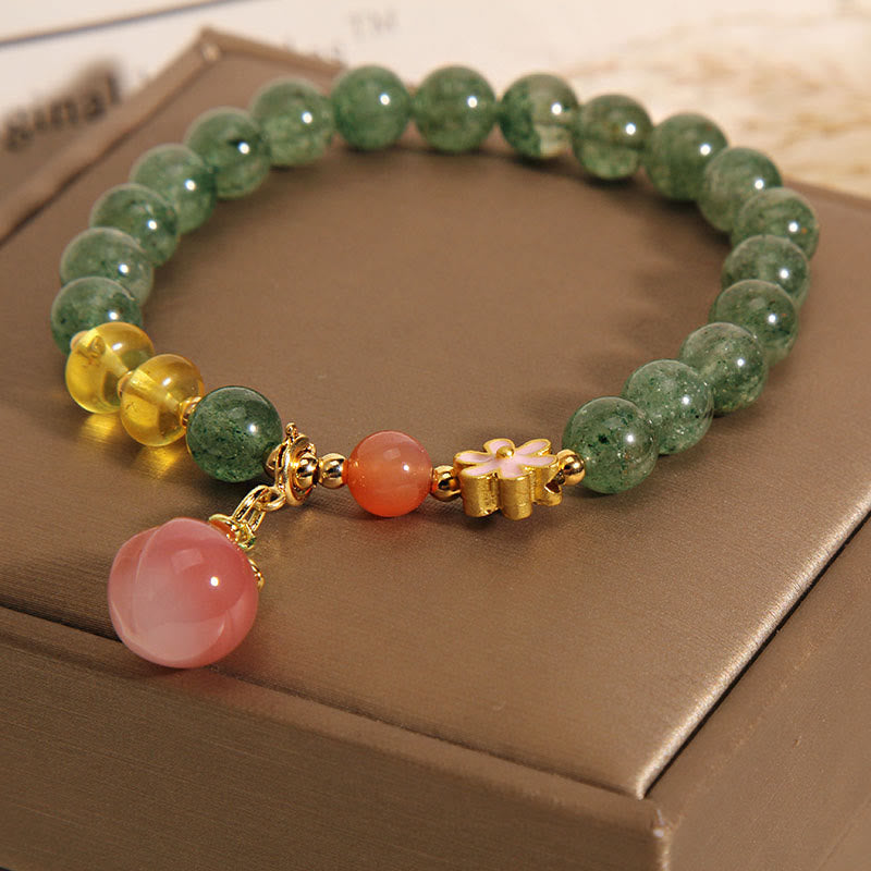 Natural Green Strawberry Quartz Love Peach Charm Bracelet (6mm)