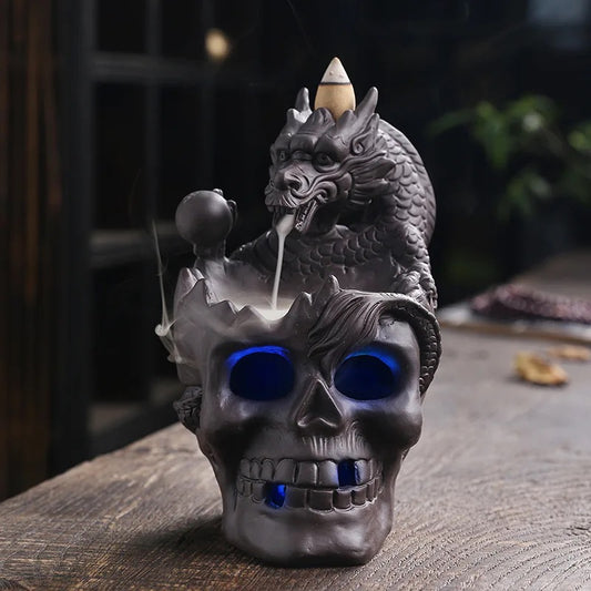 Ceramic Dragon on Skull Incense Holder + 10 Free Incense Cones