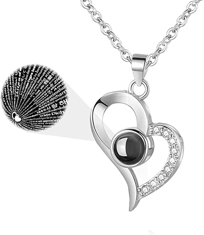 Stainless Steel Projection of “I Love You” in 100 Languages Heart Necklace