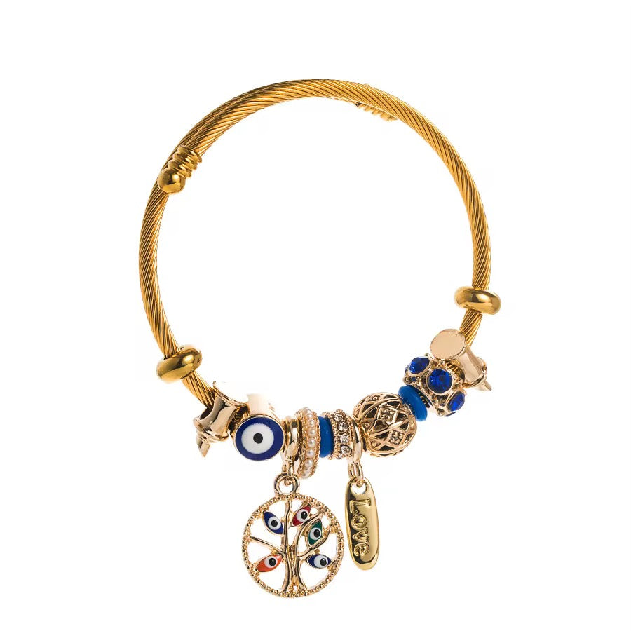 Stainless Steel Evil Eye Charm Bracelets (Adjustable)