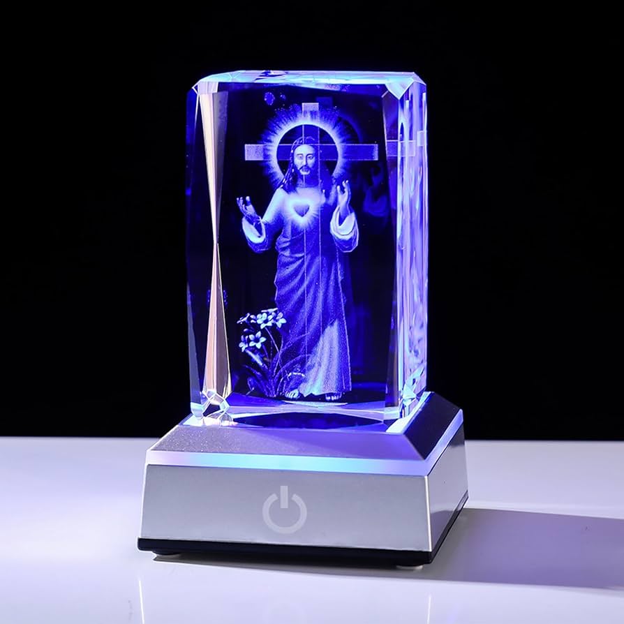 K9 Glass Crystal 3D Laser Engraved Jesus Cross Lamp