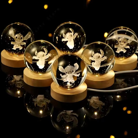 3D Laser Engraved 8cm Glass Crystal Ball Lamp (Stitch)