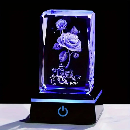 K9 Glass Crystal 3D Laser Engraved Rose Lamp (I Love You)