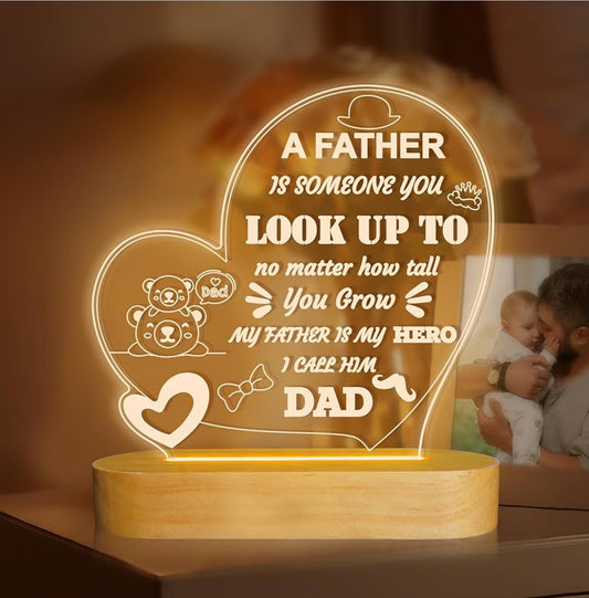 Father’s Love 3D Acrylic Night Lamp With Wooden Base
