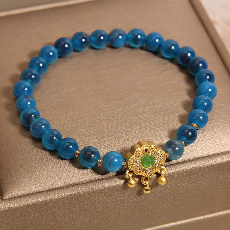 Blue Candy Agate Chinese Lock Charm Healing Bracelet (6mm)