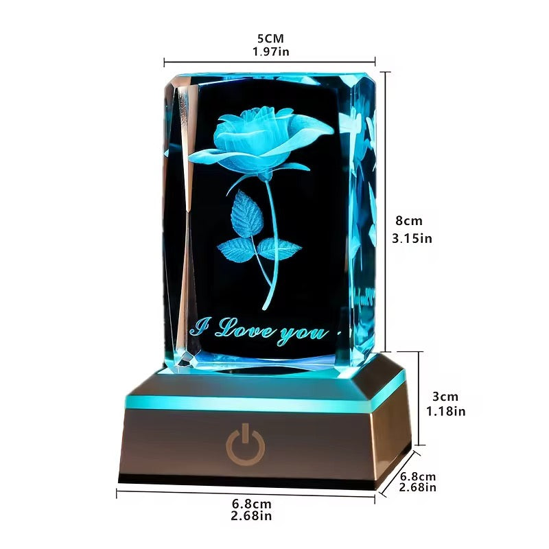 K9 Glass Crystal 3D Laser Engraved Rose Lamp (I Love You)