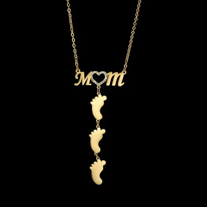 Customizable Stainless Steel MOM & Children Design Feet Engraving Necklace