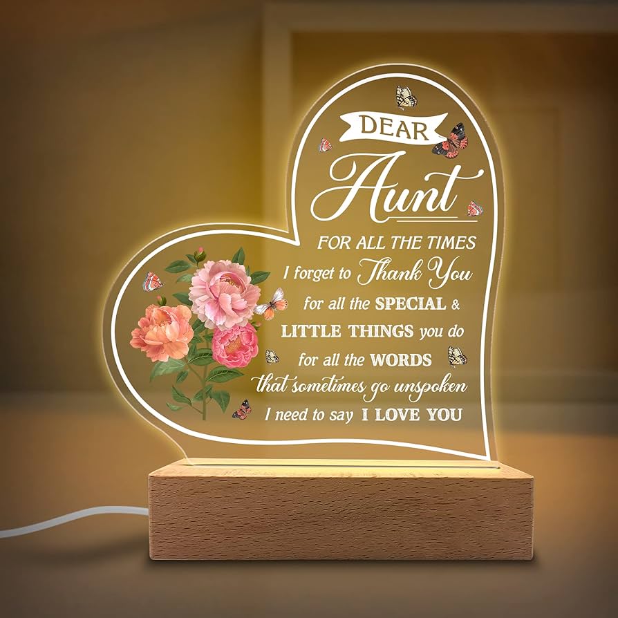 Mother’s / Aunt Love 3D Acrylic USB Night Lamp With Wooden Base