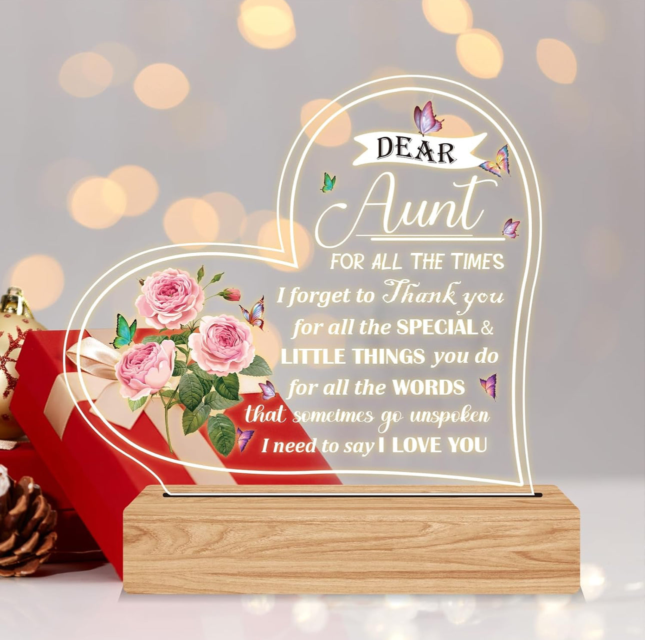 Mother’s / Aunt Love 3D Acrylic USB Night Lamp With Wooden Base