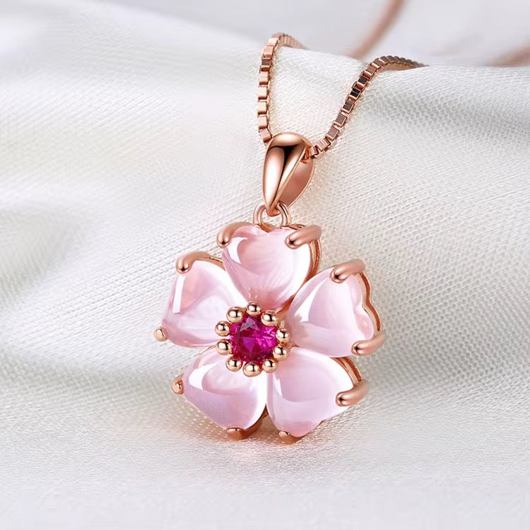 Stainless Steel Rose Quartz Pink Zirconia Clover Necklace