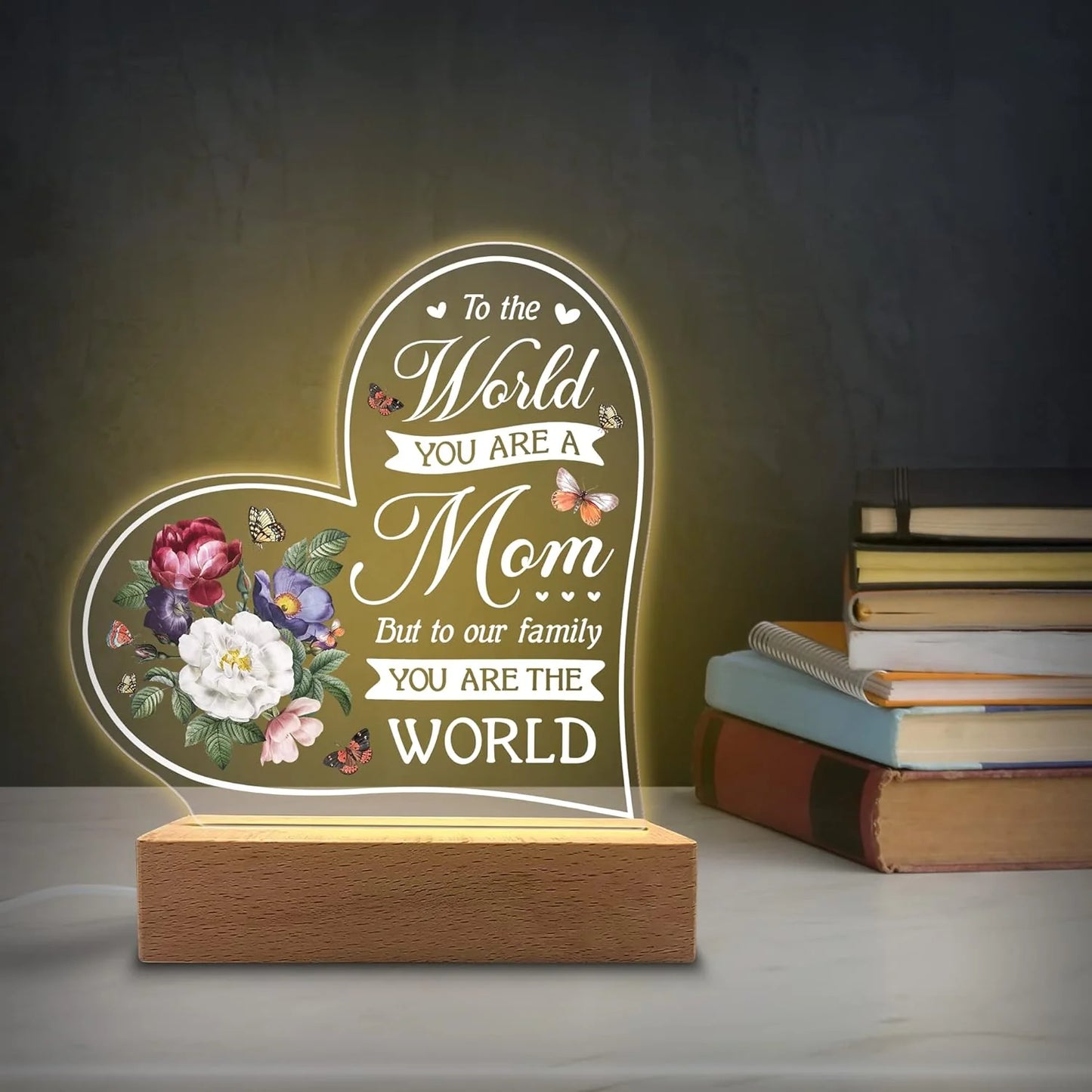 Mother’s Love 3D Acrylic USB Night Lamp with Wooden Base