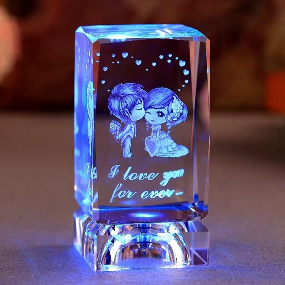 K9 Glass Crystal 3D Laser Engraved Cute Couple (I Love You Always & Forever)
