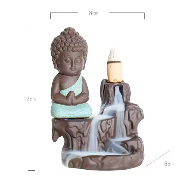 Ceramic Mini Buddha Designed Back-Flow Incense Holder + 10 Free Incense Cones