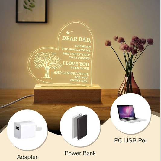 Father’s Love 3D Acrylic Night Lamp With Wooden Base