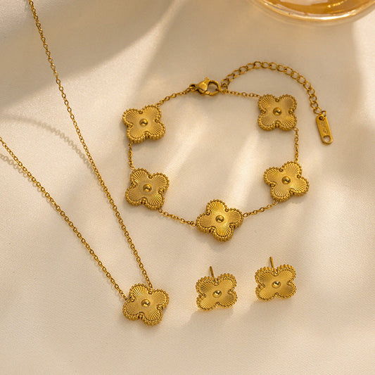 High Quality Stainless Steel Van Cleef Inspired Clover 3pc Set (Gold)
