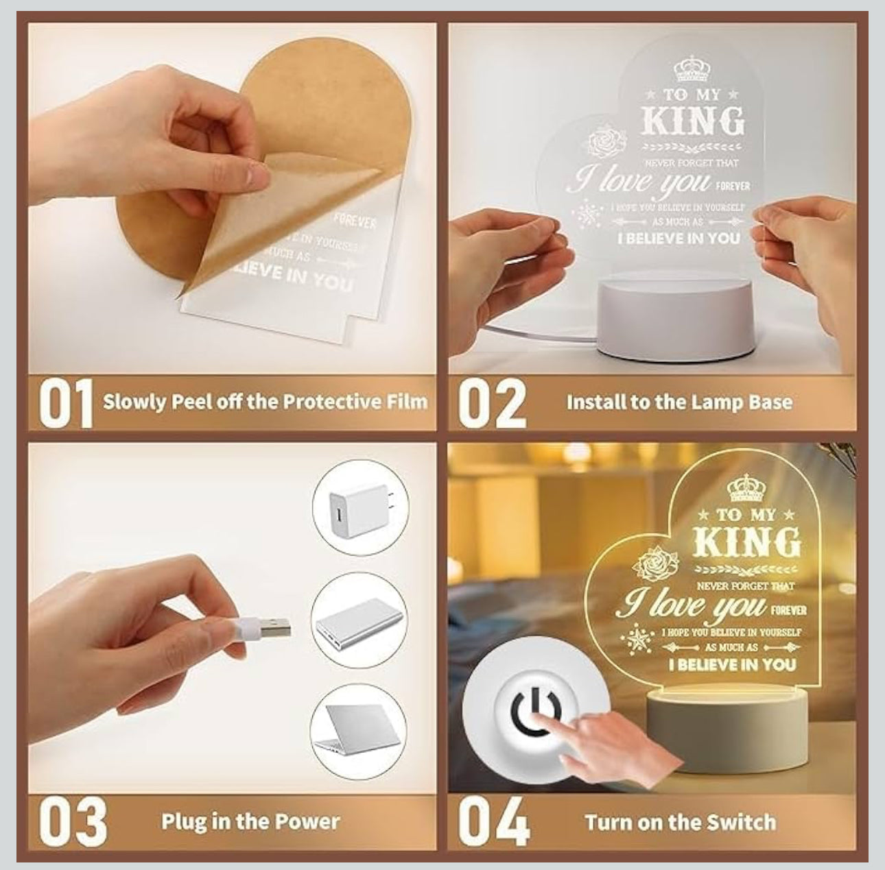 Father’s Love 3D Acrylic Night Lamp With Wooden Base