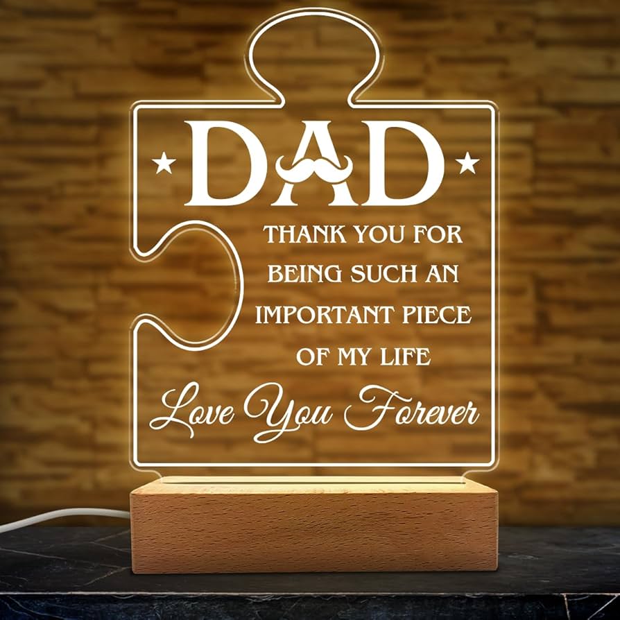 Father’s Love 3D Acrylic Night Lamp With Wooden Base - Puzzle Design