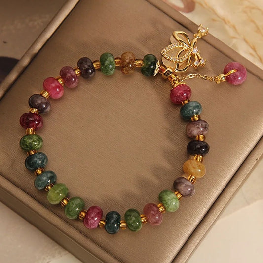 Tourmaline Crystal Butterfly Charm Bracelet (8MM)