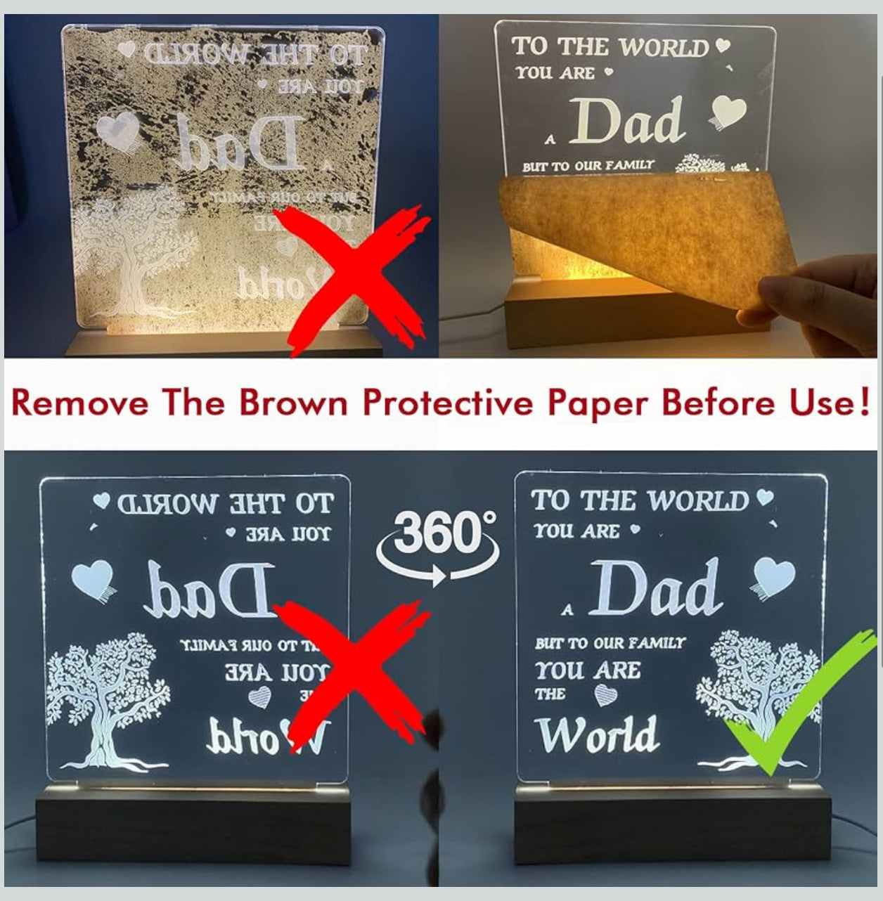 Grandpa Love 3D Acrylic Night Lamp With Wooden Base