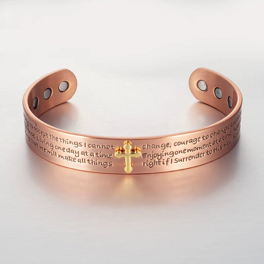 Adjustable Ultra Strength Pure Copper Magnetic Bracelet (99.99% Copper) - Christian Serenity Prayer Designed