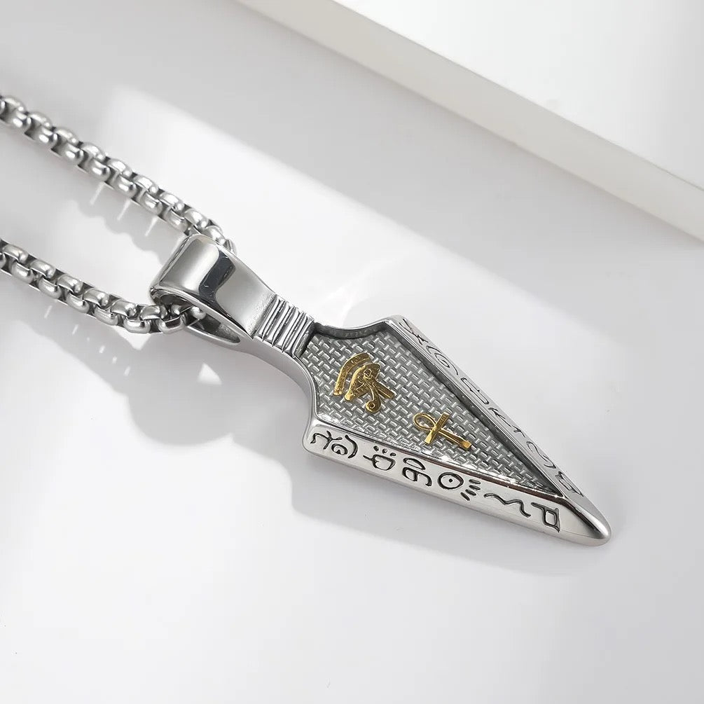Stainless Steel Egyptian Arrow Head Necklace with Eye of Horus