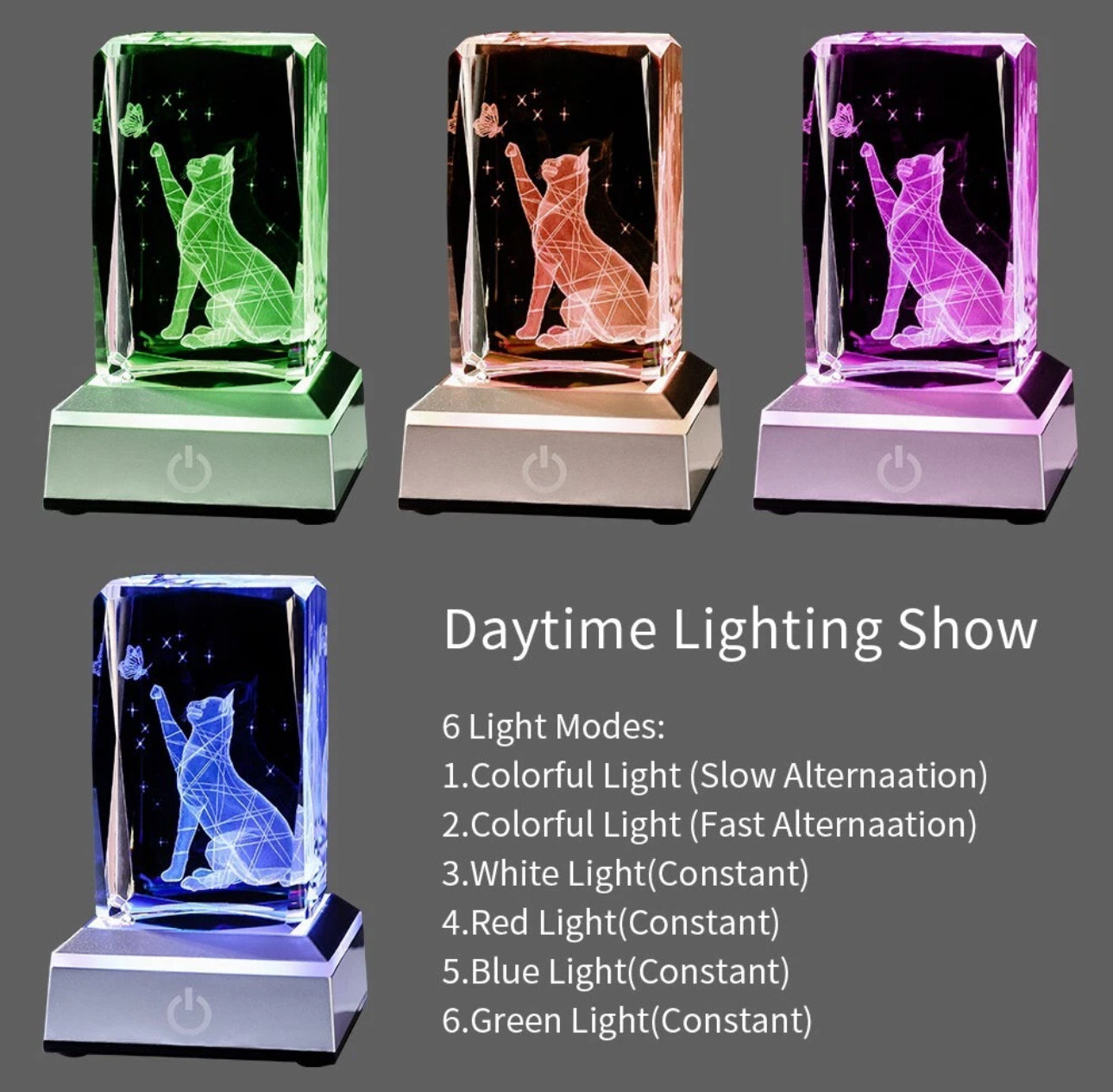 K9 Glass Crystal 3D Laser Engraved Cat Lamp