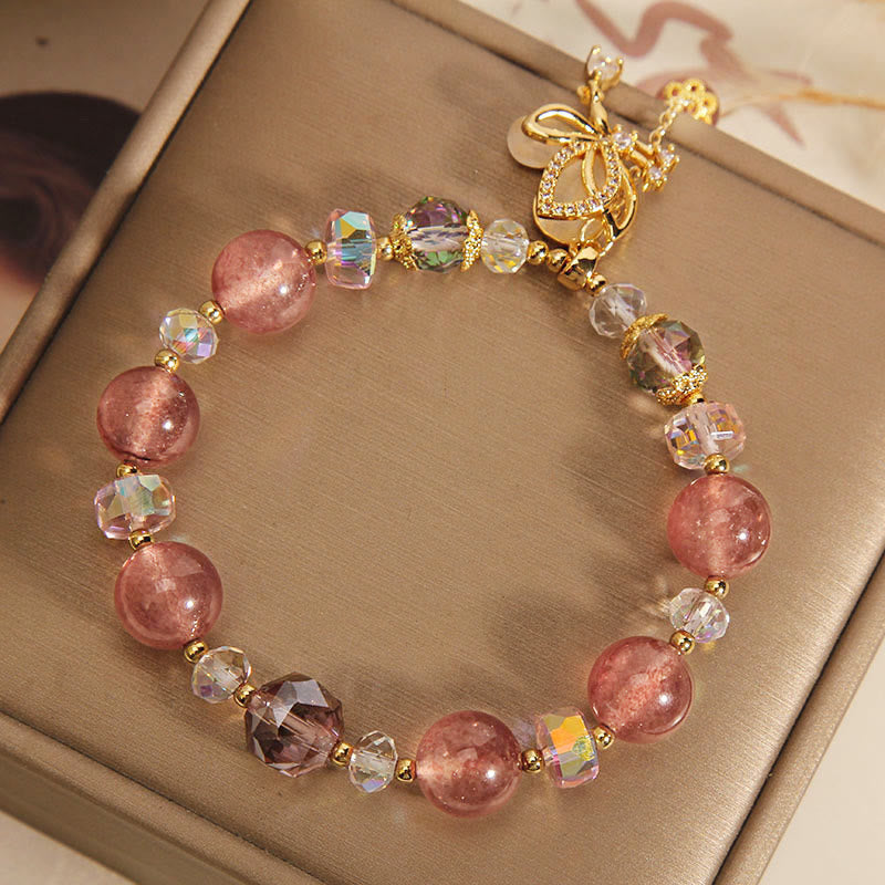 Natural Strawberry Quartz Healing Positive Butterfly Zircon Charm Bracelet (8mm)