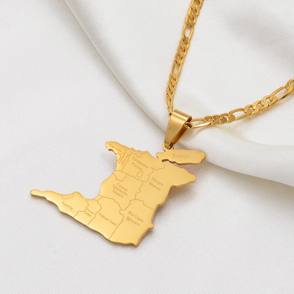 Stainless Steel Trinidad and Tobago Map Necklace