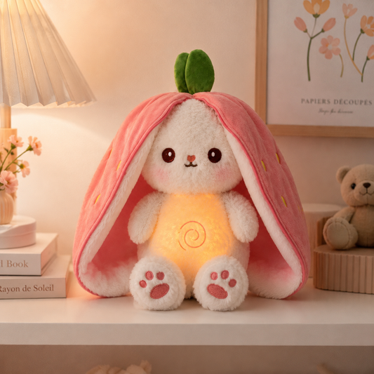 Strawberry Bunny Breathing Plush with Soothing Baby Music