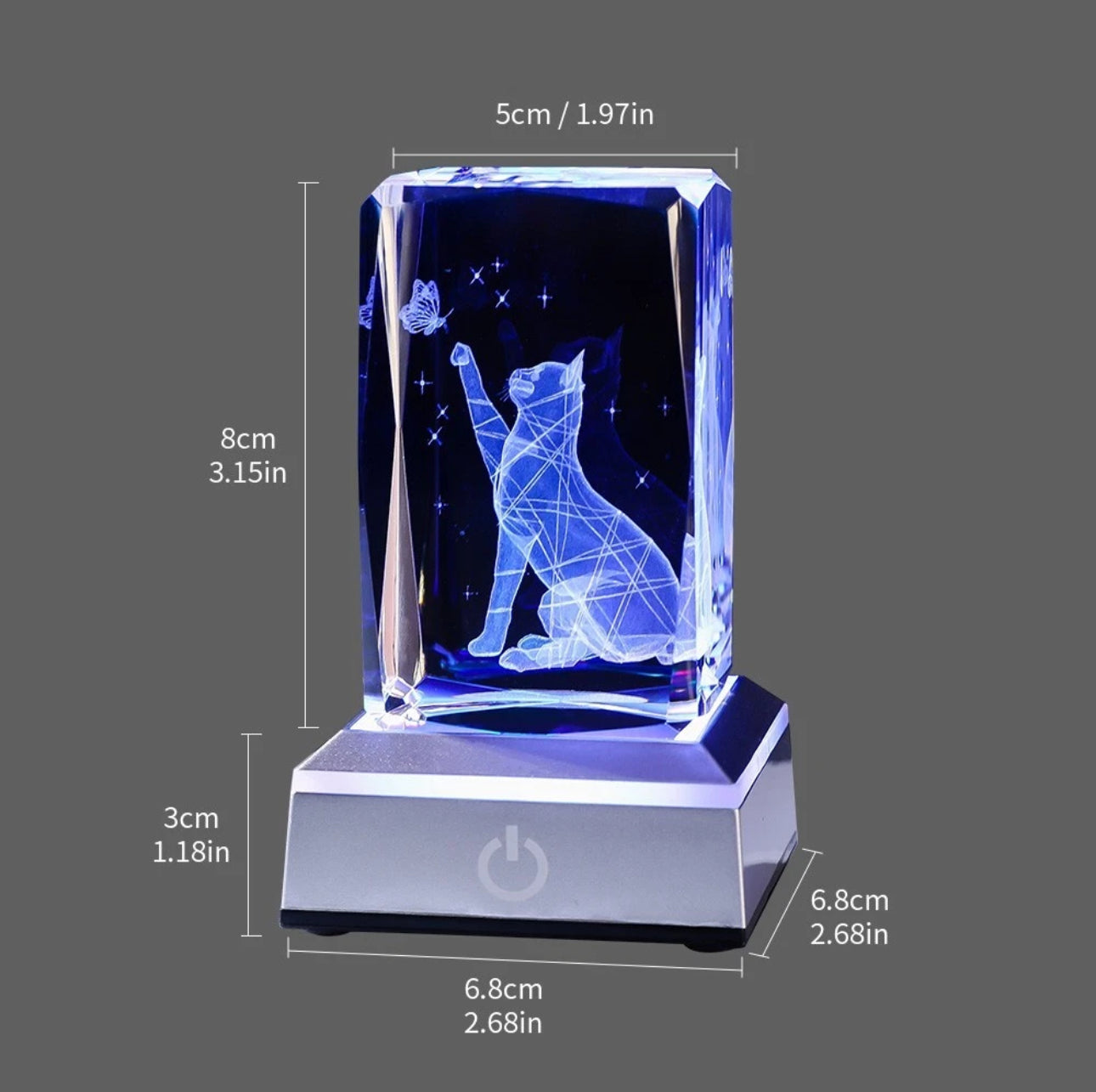 K9 Glass Crystal 3D Laser Engraved Cat Lamp