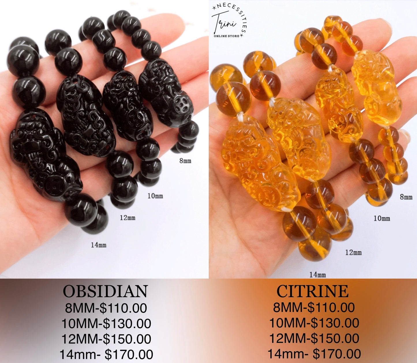 Citrine / Obsidian PiXiu-PiYao Wealth Bracelets
