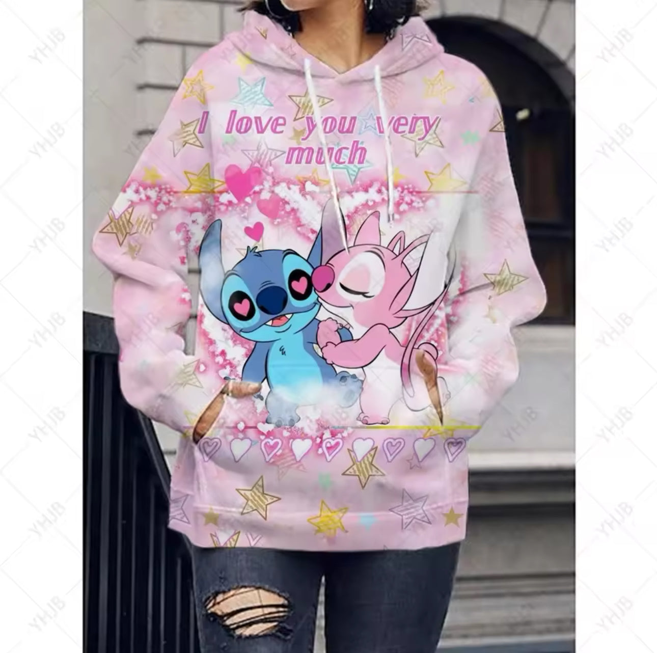 Disney Stitch & Angel 3D Printed Love Hoodie