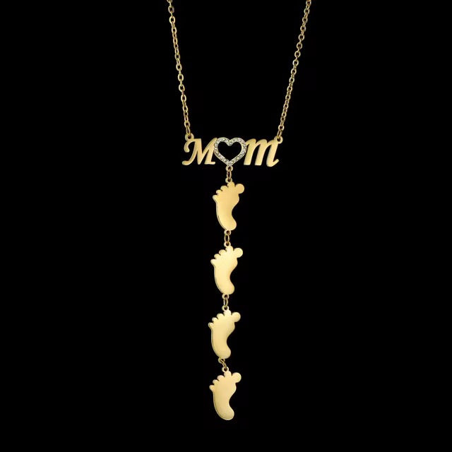 Customizable Stainless Steel MOM & Children Design Feet Engraving Necklace