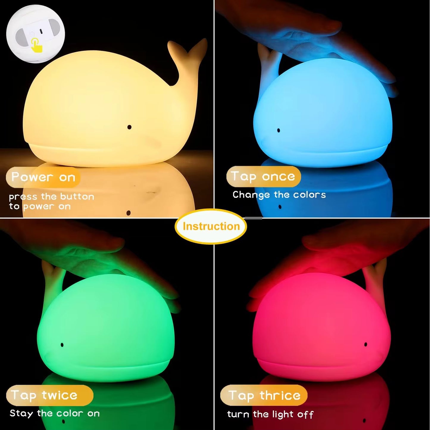 Adorable Squishy Silicone Animal Night Light (Chubby Whale)