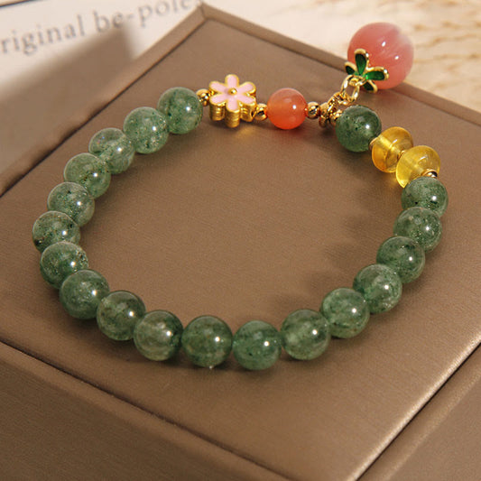 Natural Green Strawberry Quartz Love Peach Charm Bracelet (6mm)
