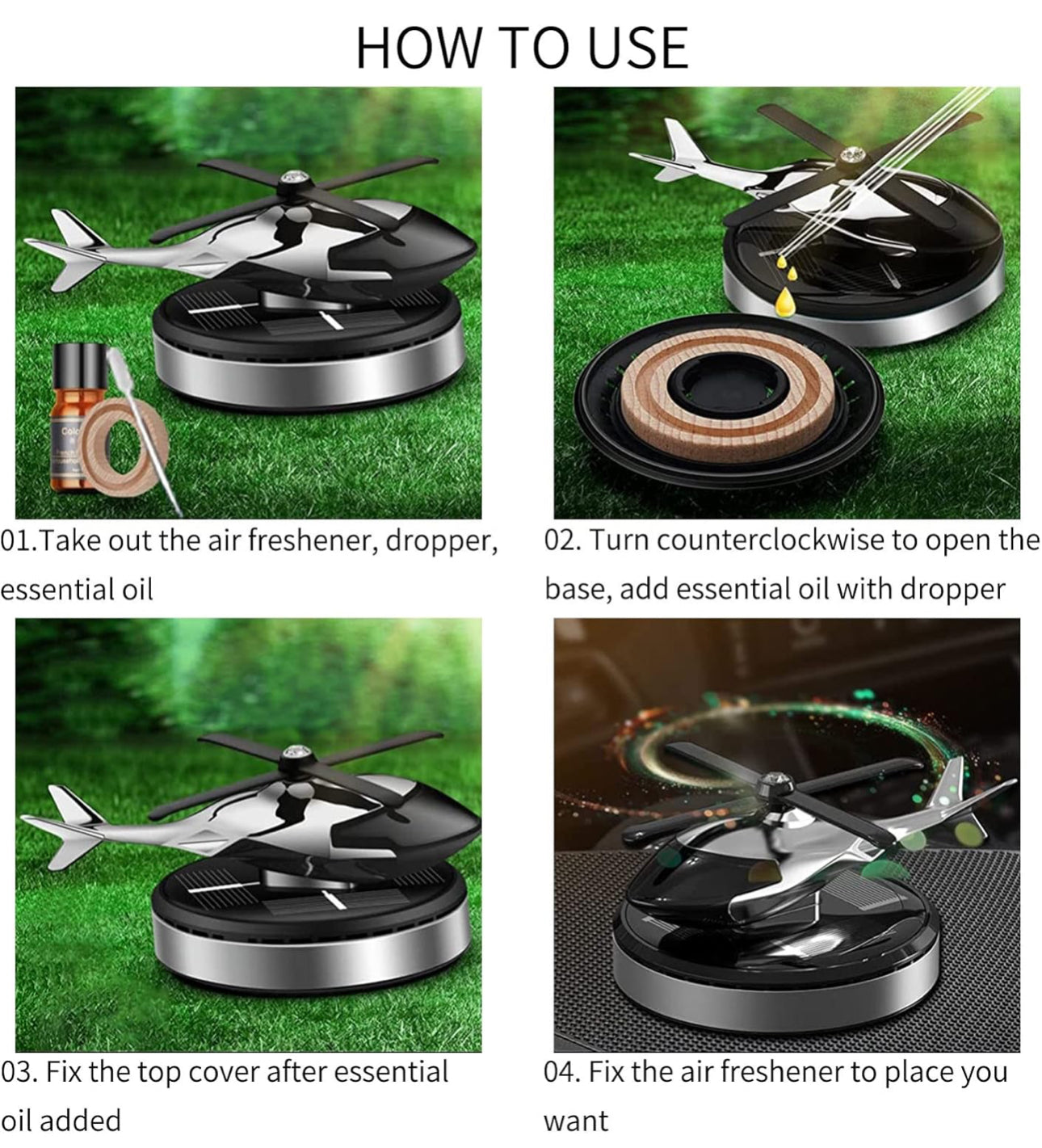 Solar Powered Rotating Helicopter Car Air Freshener