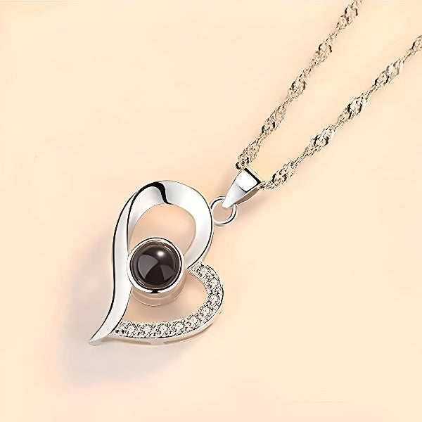 Stainless Steel Projection of “I Love You” in 100 Languages Heart Necklace