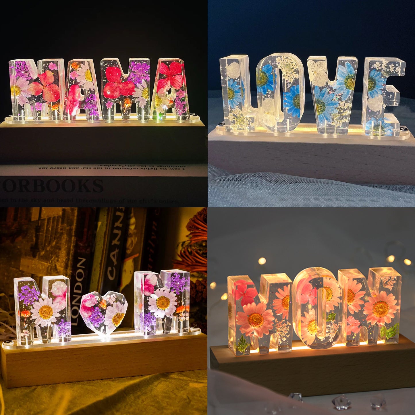 Eternal Chrysanthemum Flower Mother’s Love USB Lamp with LED Wooden Light Base