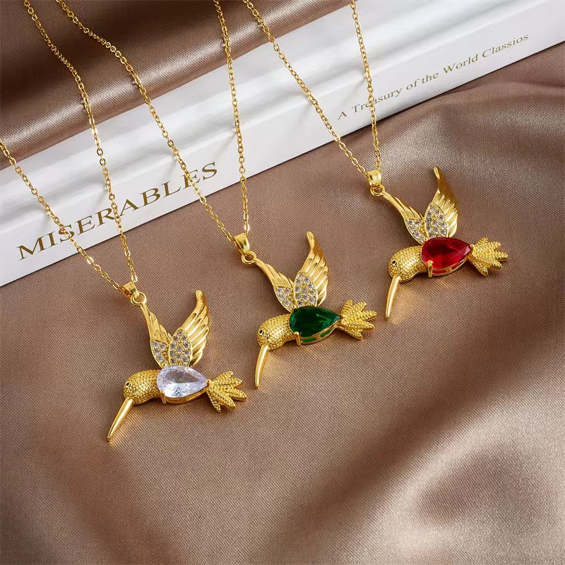 Stainless Steel Zircon Hummingbird Necklace
