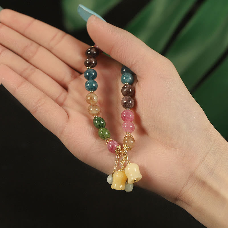 Natural Tourmaline Flower Bead Charm Bracelet (8MM)