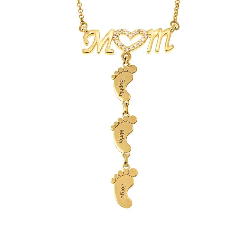 Customizable Stainless Steel MOM & Children Design Feet Engraving Necklace