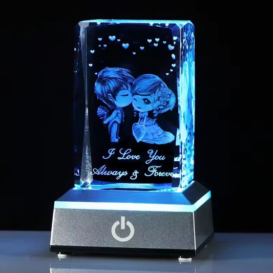 K9 Glass Crystal 3D Laser Engraved Cute Couple (I Love You Always & Forever)
